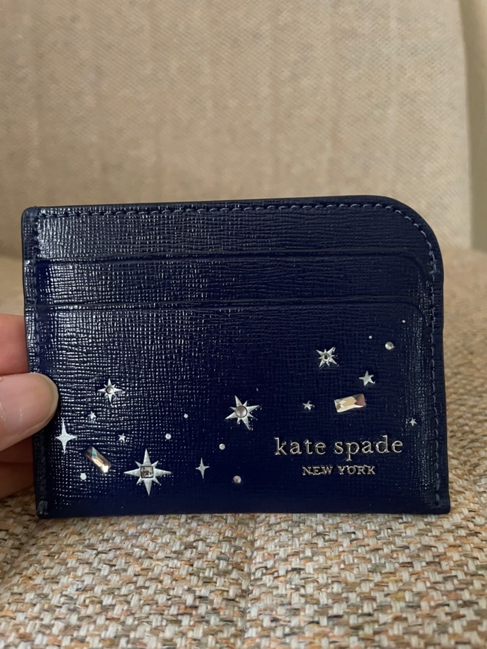 Kate Spade New York Devin Embellished Shiny Saffiano Leather Card Holder